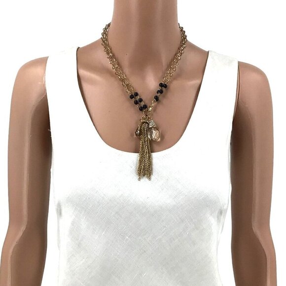 Beaded Tassel Necklace Two Options 18 or 36 Inch Length Rhinestone Accent - Picture 4 of 4